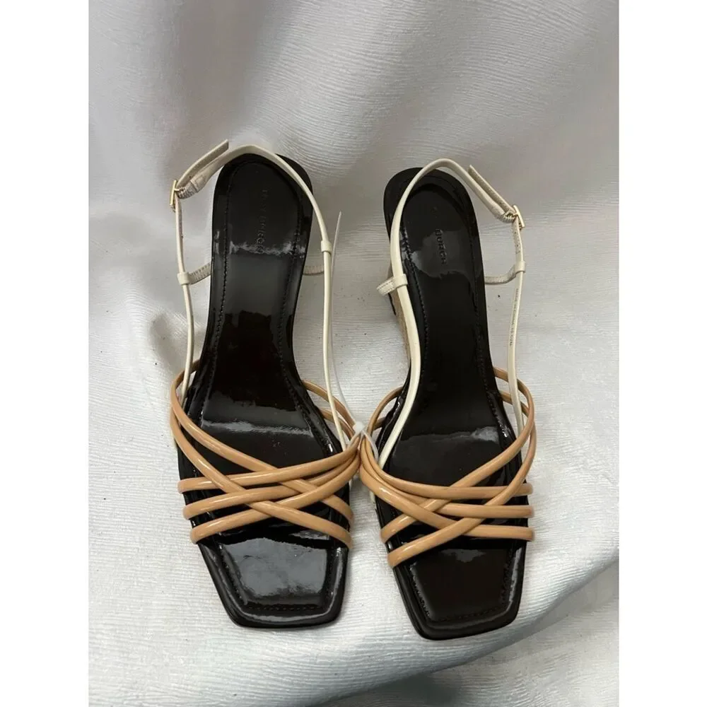 Tory Burch Multi-Strap Woven Espadrille Wedges Sandal Beige and Cream Size 10